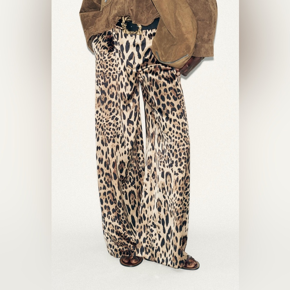 Zara Satin Leopard Print Pants